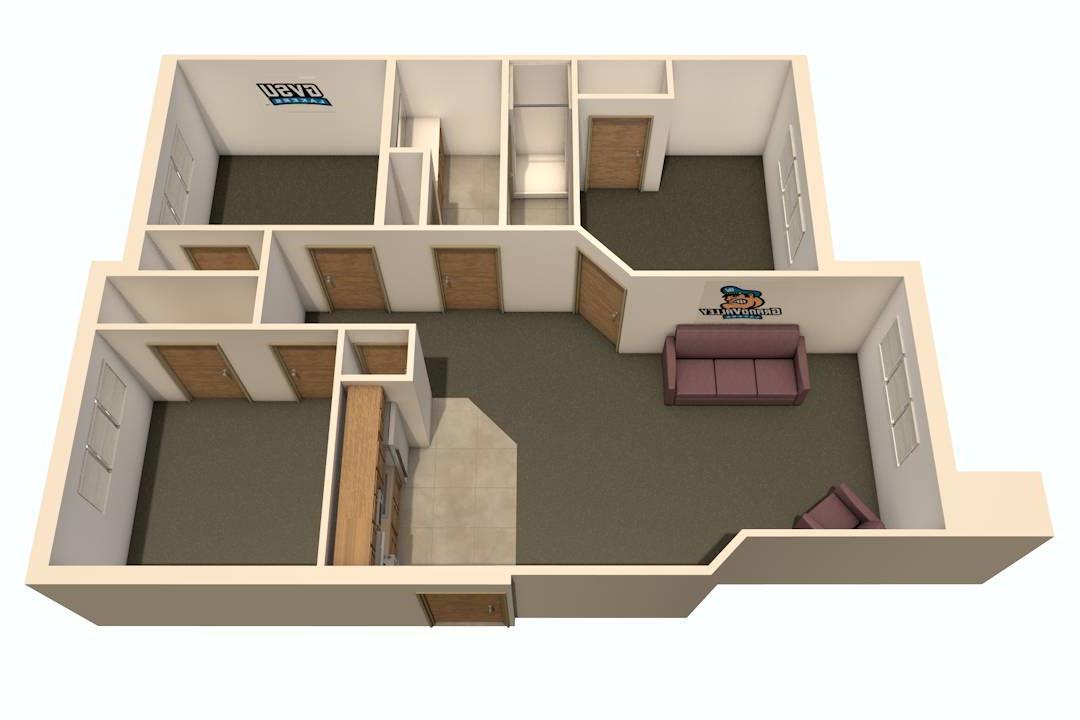 Secchia Hall three-bedroom floor plan.